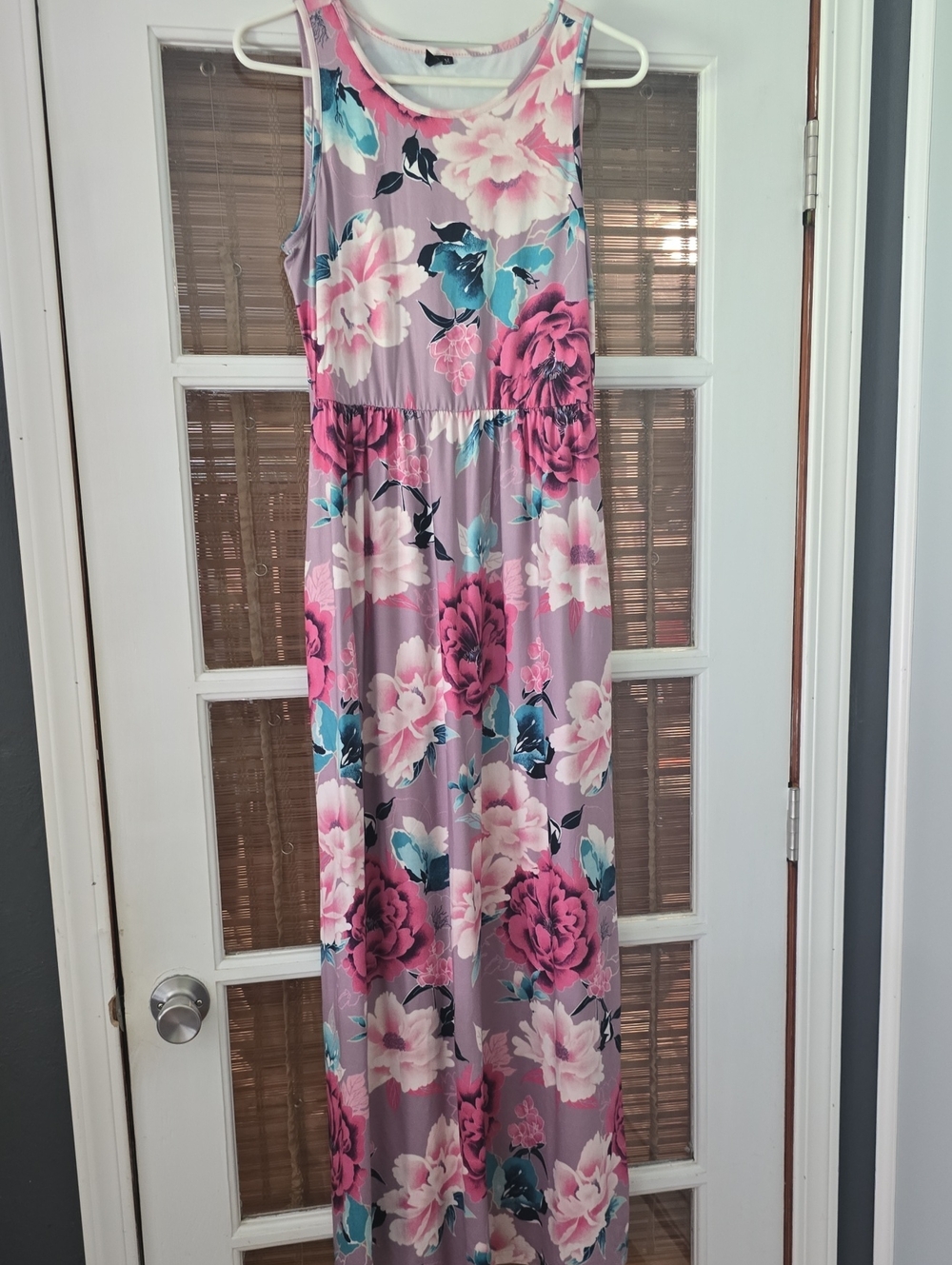 Floral Sleeveless Maxi Dress in Pink and Teal